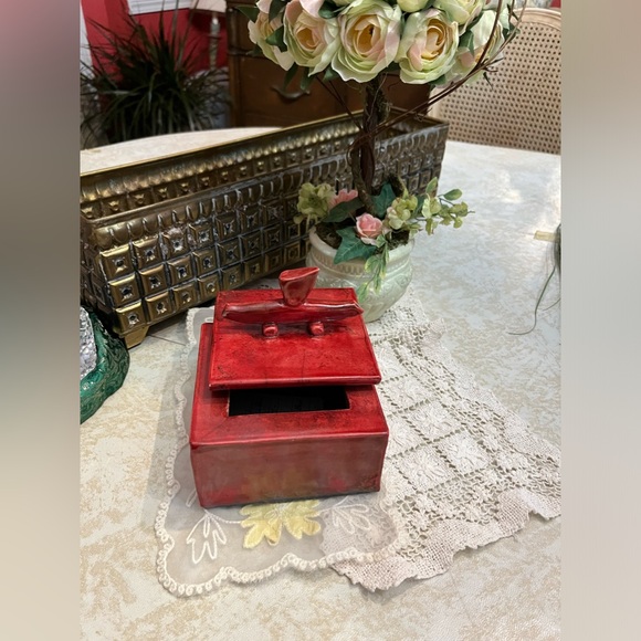Japanese Red Raku-Fired Treasure Ceramic Treasure/Keepsake Box w Lid - DerRig - Picture 5 of 12